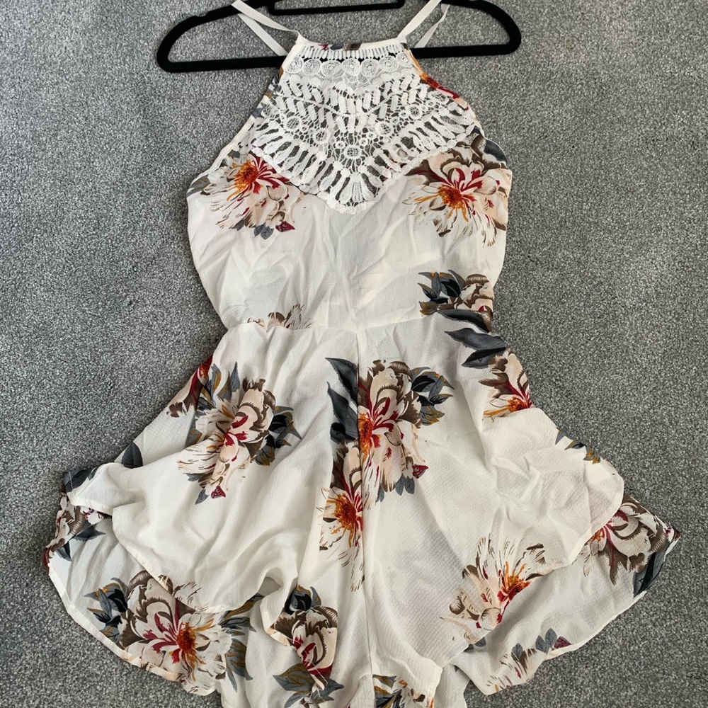 Floral open back romper
